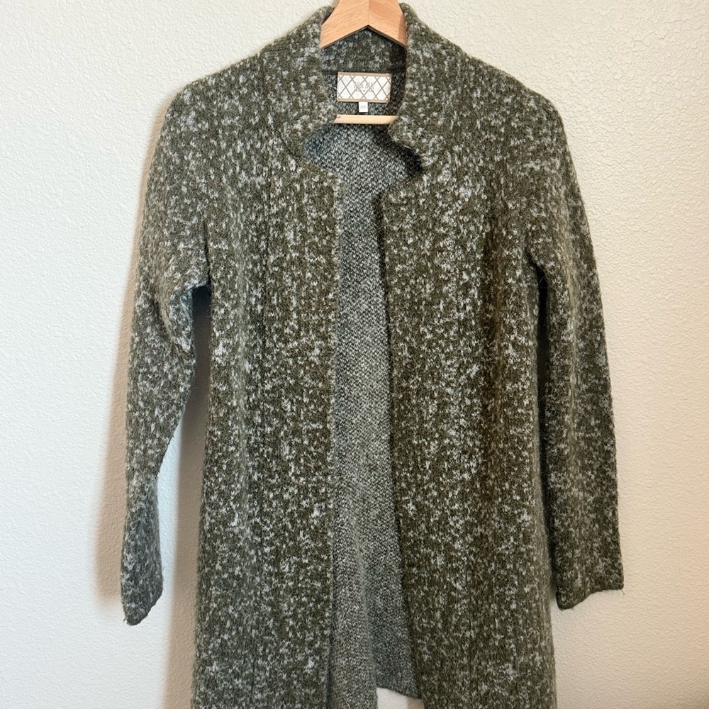 Nordstrom Olive Green Marled Open Cardigan